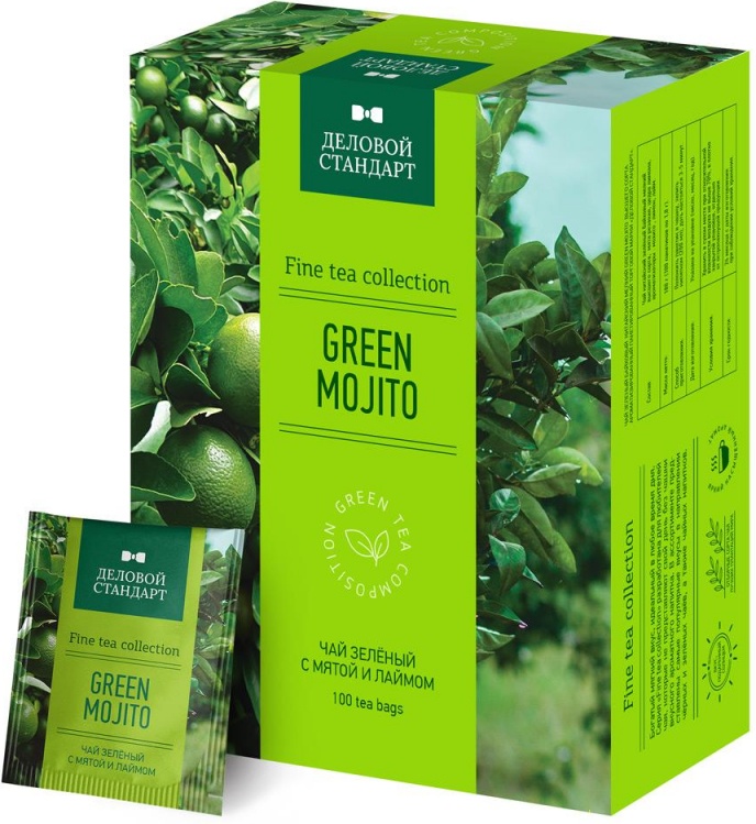 

Чай Деловой Стандарт Green mojito зелен.мохито 100 пак x 1, 8гр/уп