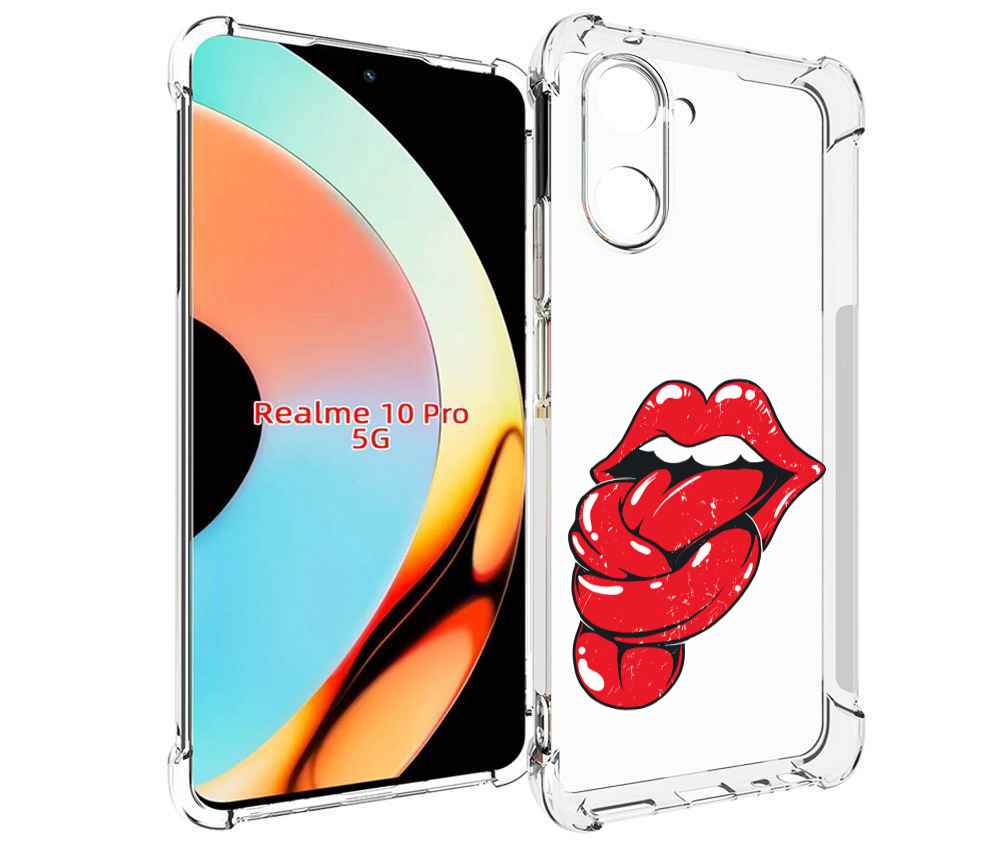 

Чехол бампер MyPads яркие губы с языком для Realme 10 Pro против..., Прозрачный, Tocco