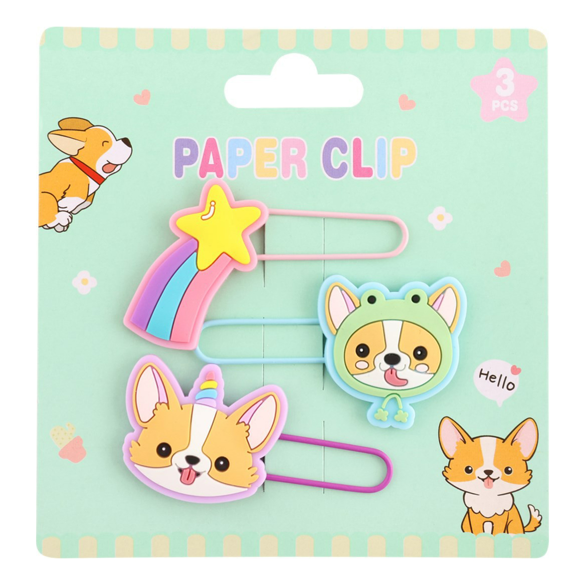 

Скрепки канцелярские Лента Kids Corgi для бумаг разноцветные 3 шт