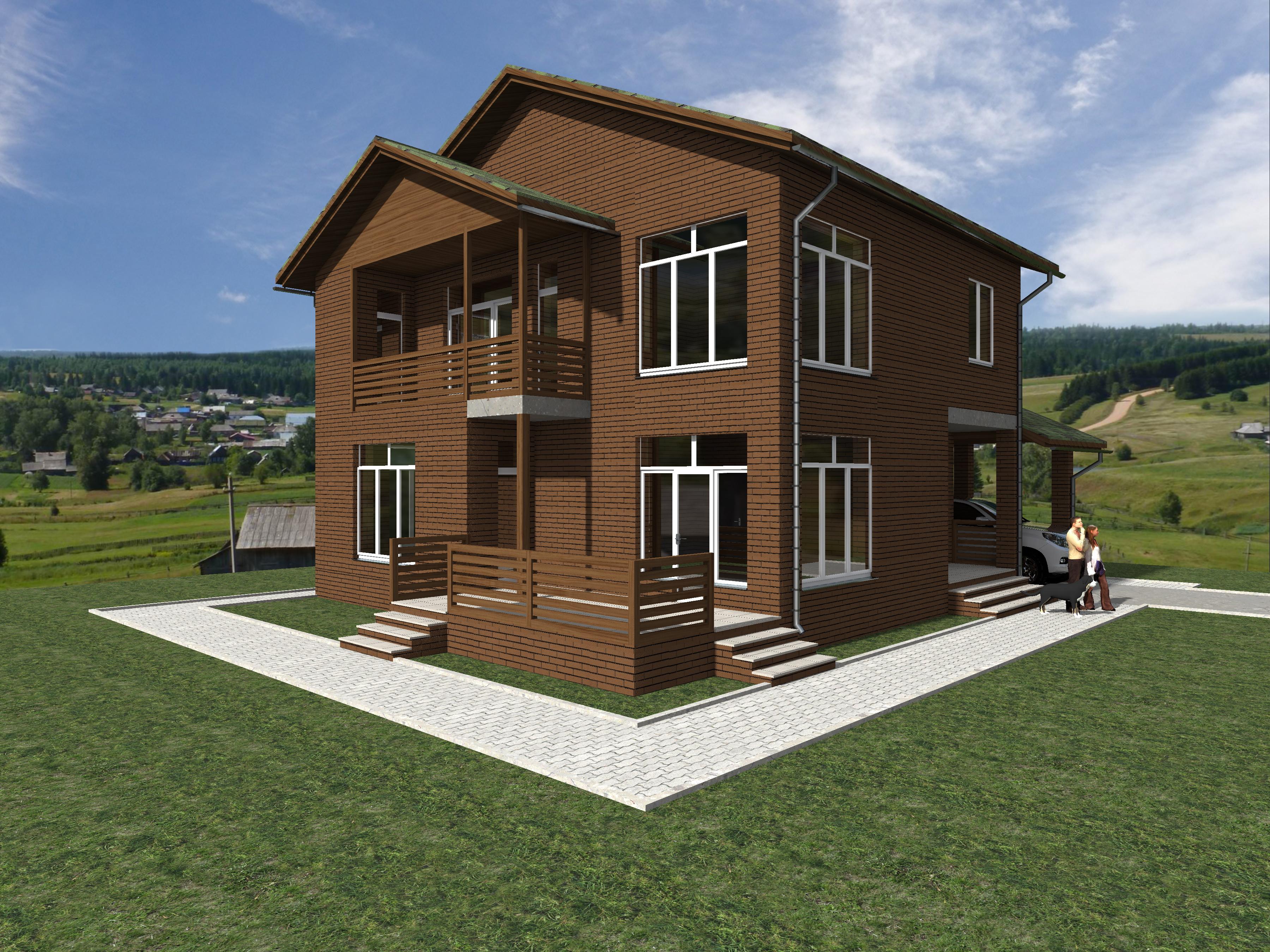 фото Проект двухэтажного дома из газосиликатного блока и облицовочного кирпича 168,5 кв.м строительный.онлайн