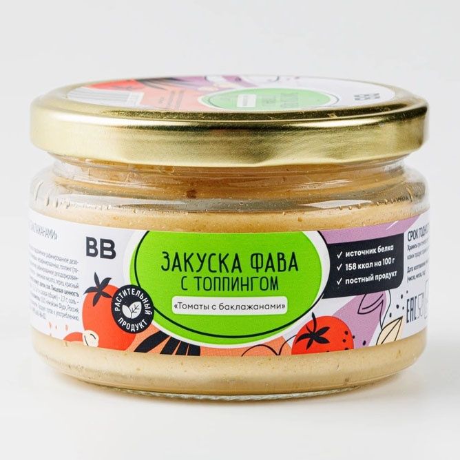

Закуска ВкусВилл Фава с топпингом Томаты с баклажанами 200 г