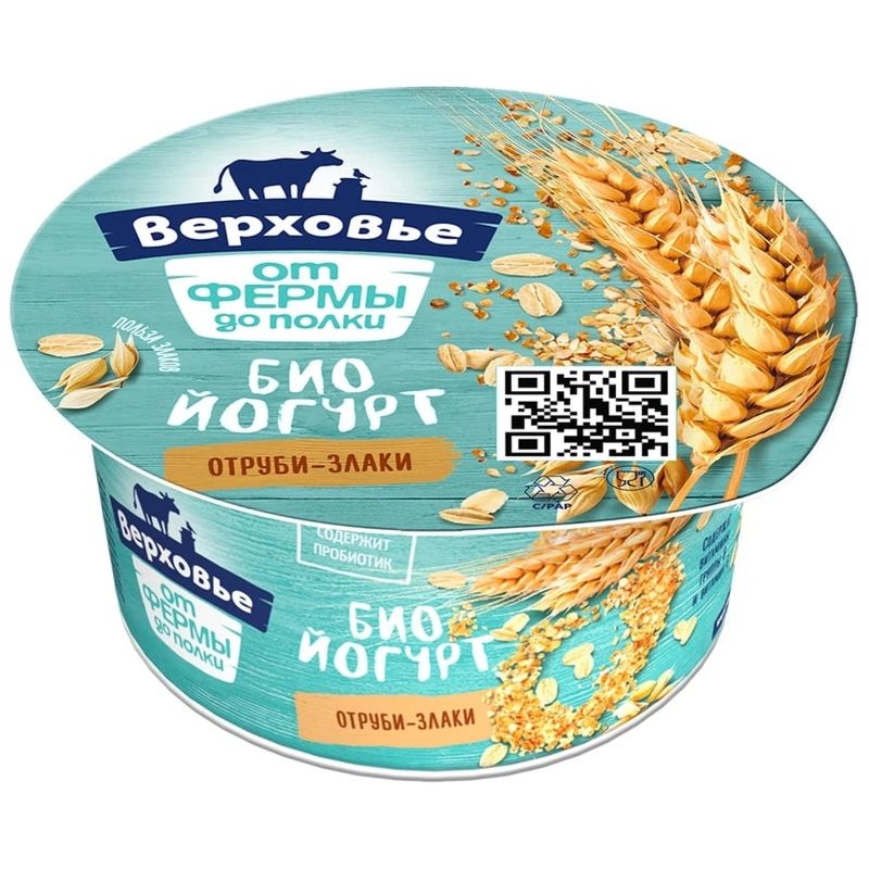 Биойогурт Верховье отруби-злаки 29 БЗМЖ 130 г 48₽