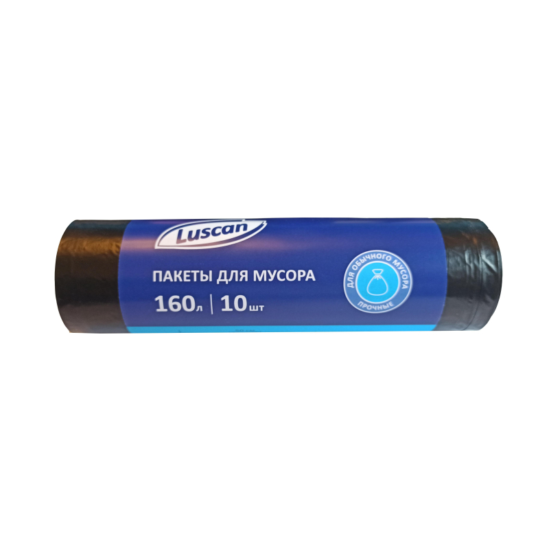 Мешки для мусора ПСД 160л 40мкм 10шт/рул черный 80x102см Luscan, (2шт.)