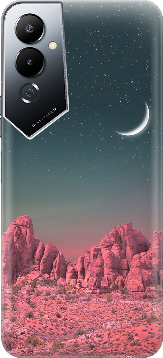 

Силиконовый чехол на Tecno Pova 4 с принтом "Месяц над розовыми горами", Розовый;черный, 158044