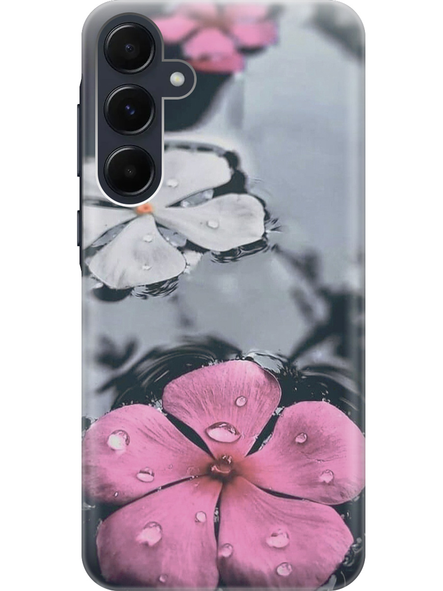

Силиконовый чехол на Samsung Galaxy A35 с рисунком "Фиалки в воде", Розовый;серый, 20012130