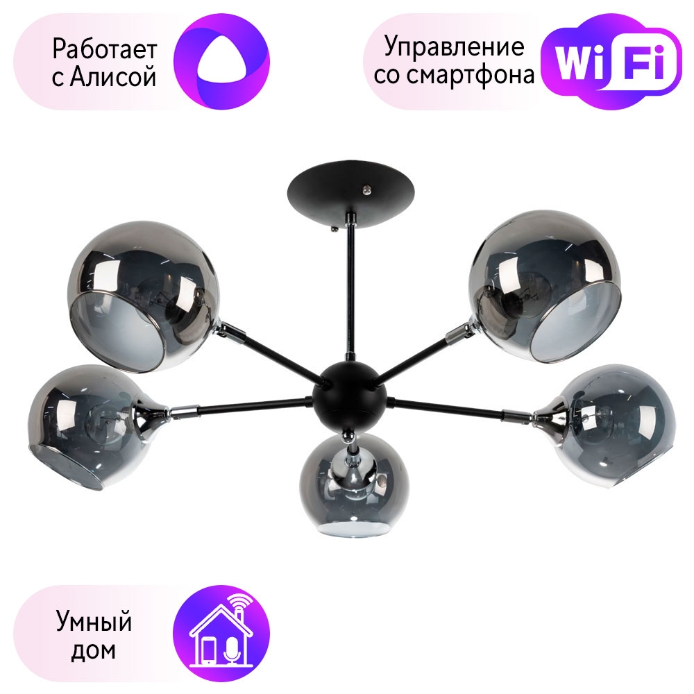 

Люстра на штанге Arte lamp Lagos с поддержкой Алиса A2708PL-5BK-A