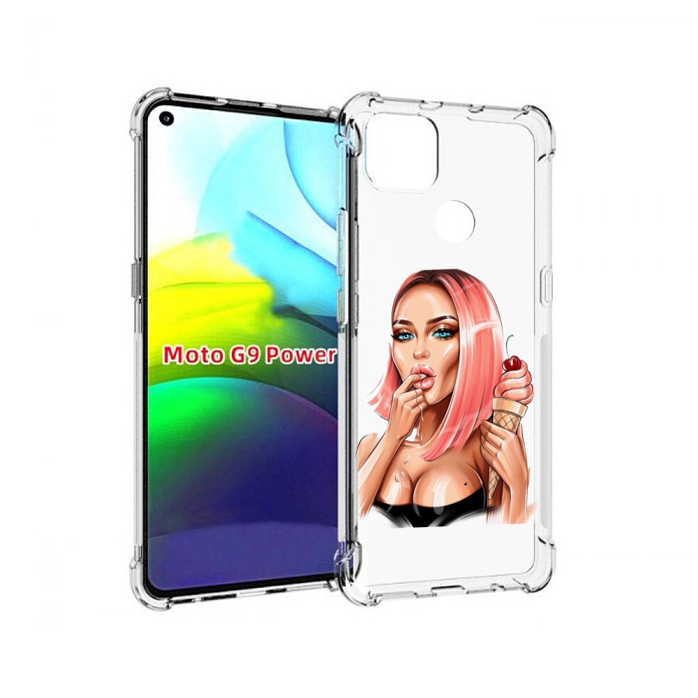

Чехол MyPads Девушка-и-мороженое женский для Motorola Moto G9 Power, Прозрачный, Tocco