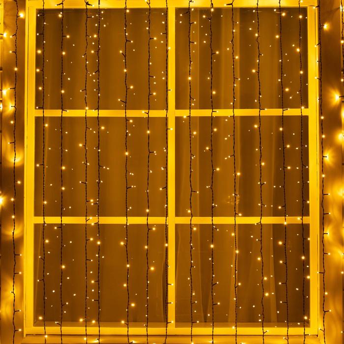 

Гирлянда «Занавес» 2x6 м, IP44, УМС, тёмная нить, 1440 LED, свечение тёплое белое, 220 В