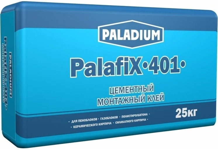 

PALADIUM Palafix-401 клей монтажный цементный для газоблоков и кирпича серый (25кг)