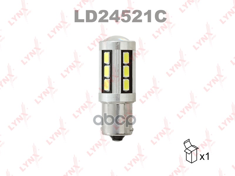 фото Лампа светодиодная 24v p21w 21w ba15s 7200k lynxauto canbus 1 шт. картон s25 ld24521c led