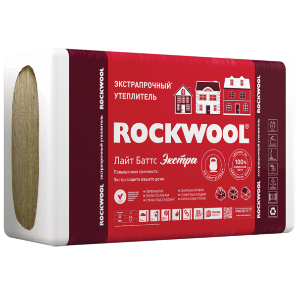 

ROCKWOOL Лайт Баттс Экстра каменная вата 1000х600х50мм (4,8м2=0,24м3) (упак.8шт)