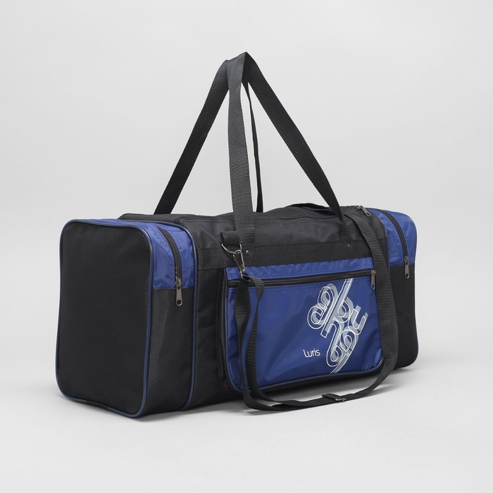 

Сумка дорожная, 3 отдела на молниях, наружный карман, длинный ремень, цвет чёрный/синий, Черный;синий