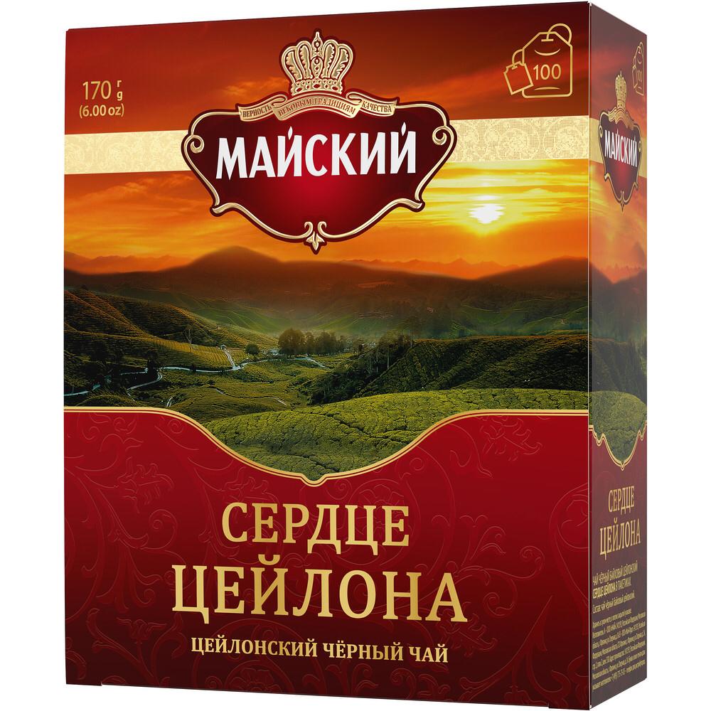 Чай чёрный в пакетиках МАЙСКИЙ Сердце Цейлона 100 пакетиков по 1,7г, цейлонский, байховый