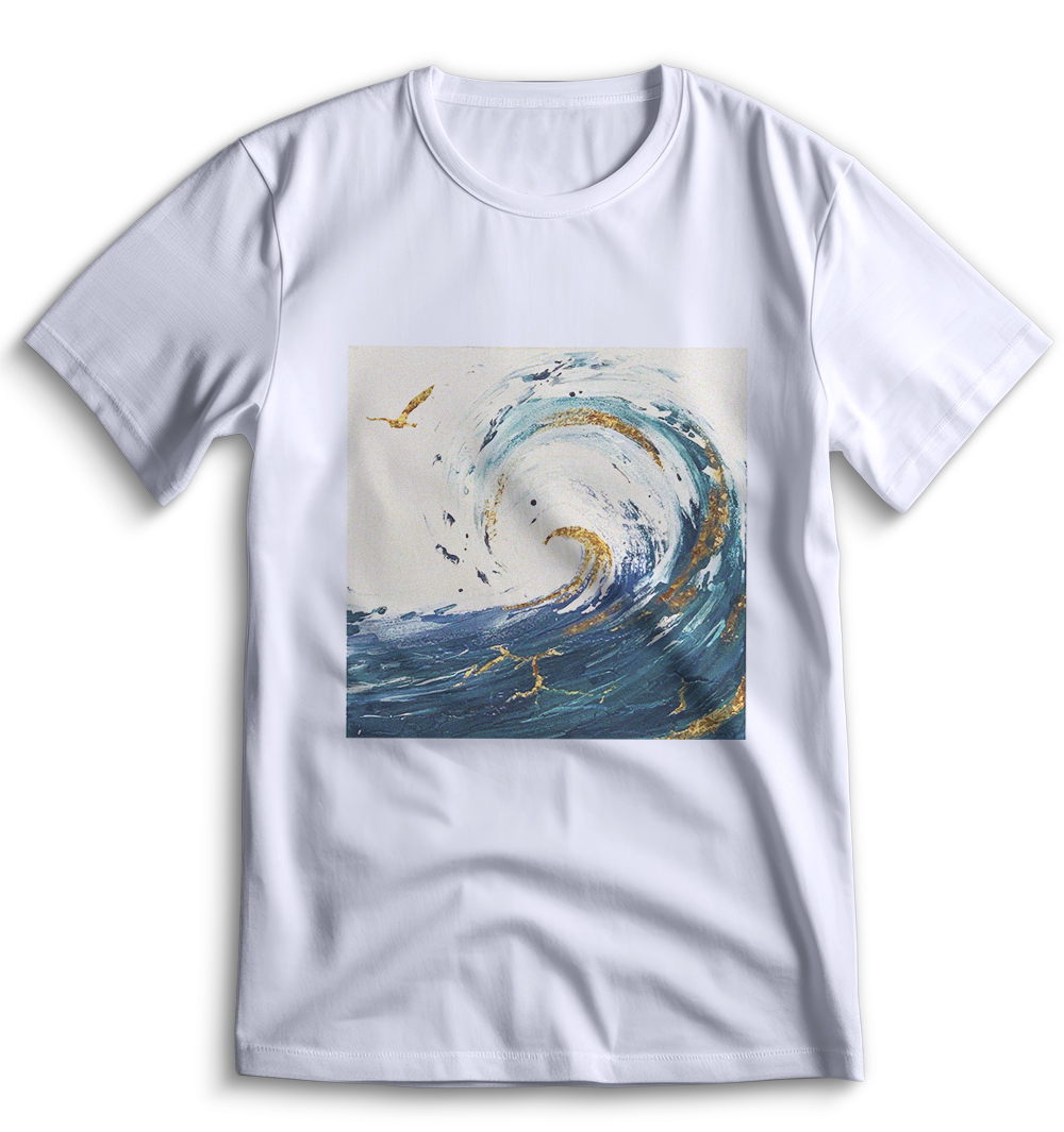 Белая футболка Top T-shirt с изображением волн (Море, Океан, Река) 0014, размер XXS.