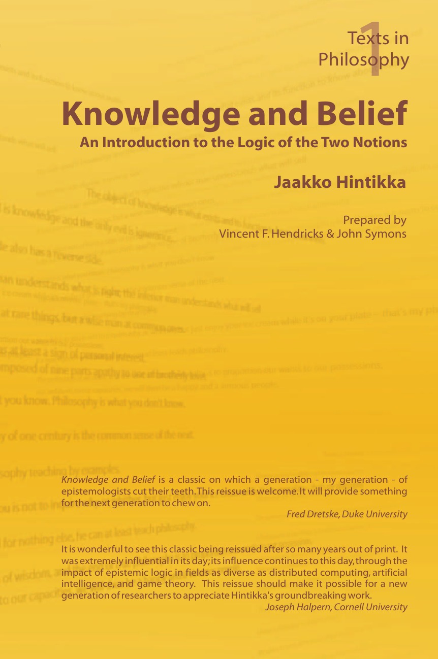 

Knowledge and Belief - An Introduction to the Logic of the Two Notions