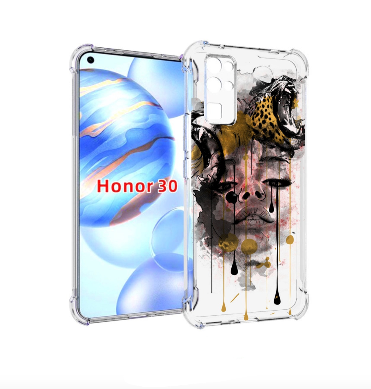 

Чехол бампер MyPads Девушка гепард женский для Honor 30 (BMH-AN1, Прозрачный, Tocco