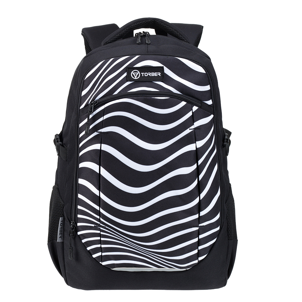 Рюкзак TORBER CLASS X, черно-серый с принтом Зебра, полиэстер 900D, 46 x 32 x 18 см