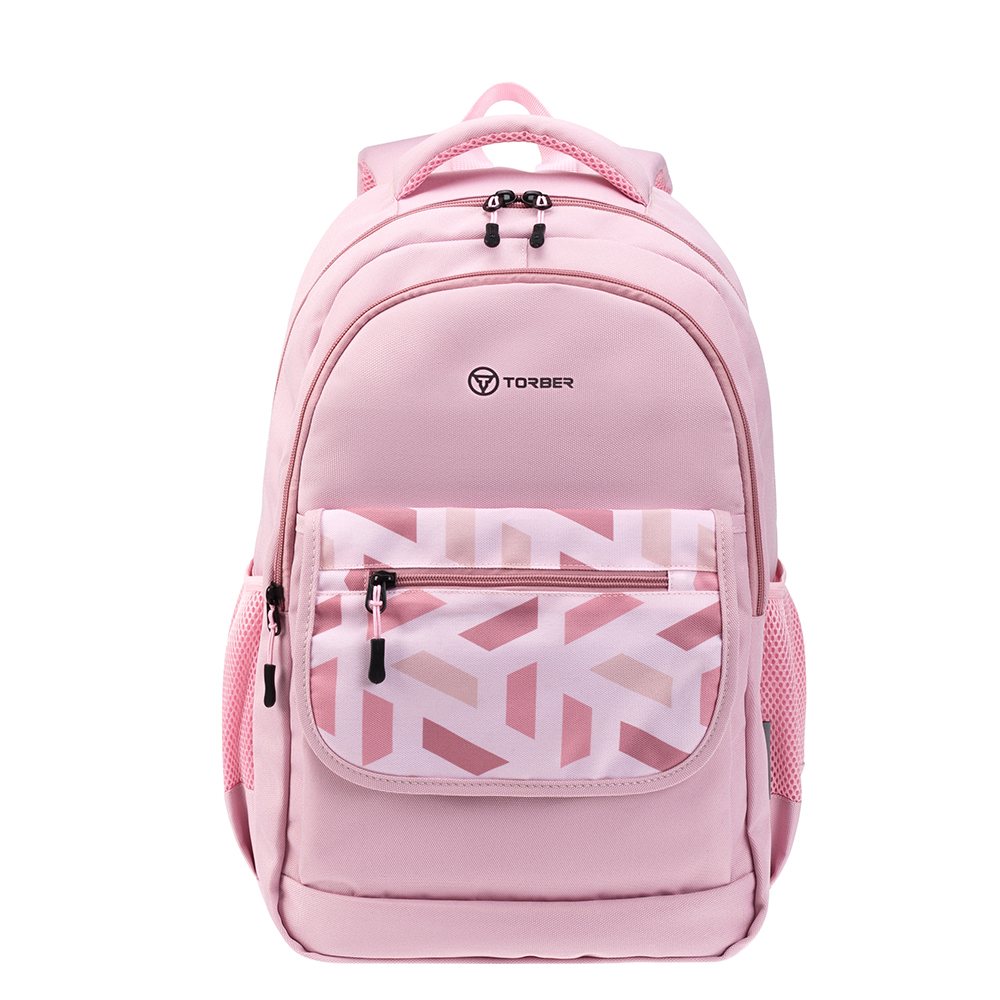 Рюкзак TORBER CLASS X, розовый с орнаментом, полиэстер 900D, 45 x 30 x 18 см T2743-22-PNK