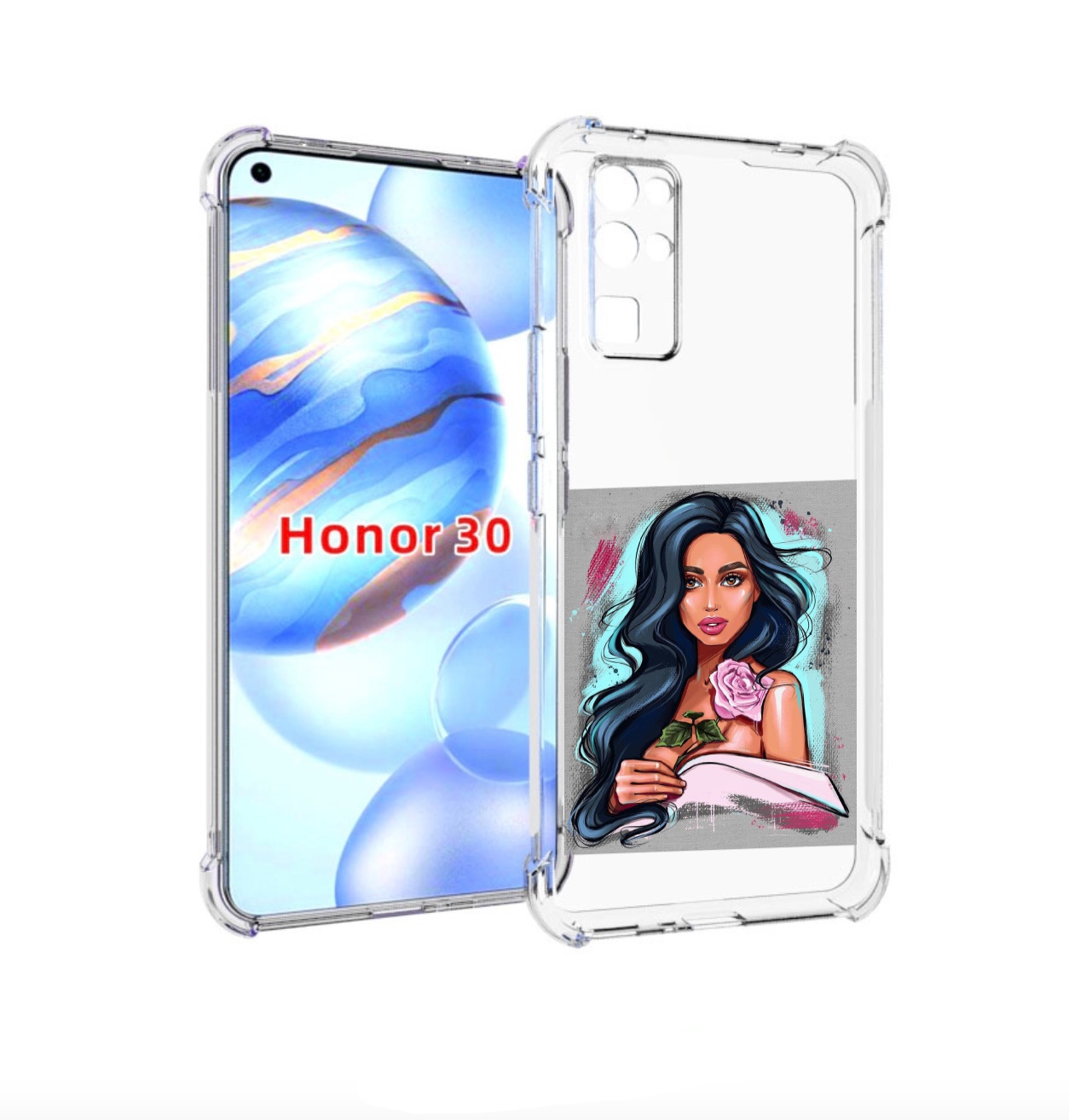 

Чехол бампер MyPads Девушка-с-розовой-розочкой женский для Honor, Прозрачный, Tocco