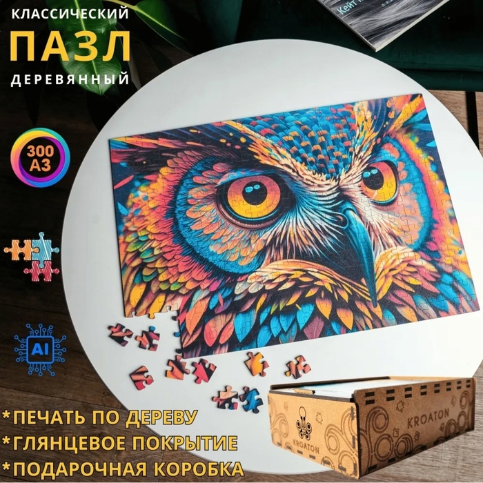 

Деревянный пазл Kroaton Сова удивленная 300 деталей 41х29 см