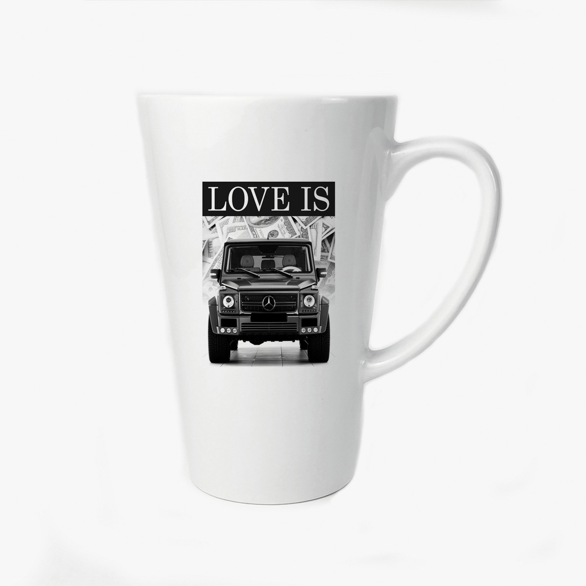 

Большая конусная кружка CoolPodarok Love is Гелентваген Мерседес