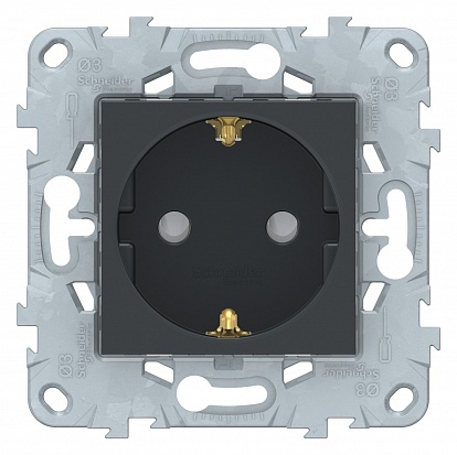 фото Розетка se unica new антрацит с/з со шторками, с быстрозажимными клеммами schneider electric