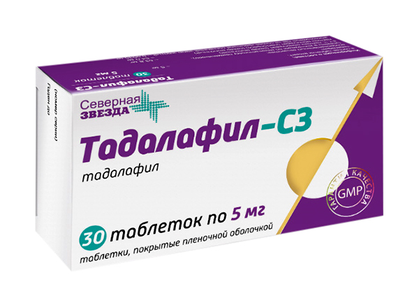 Купить Тадалафил-СЗ таблетки, покрытые пленочной оболочкой 5 мг №30, Северная Звезда