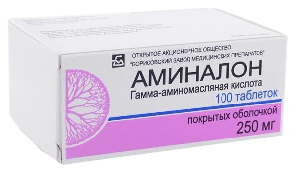 Купить Аминалон таблетки, покрытые оболочкой 250 мг 100 шт., Борисовский завод медицинских препаратов
