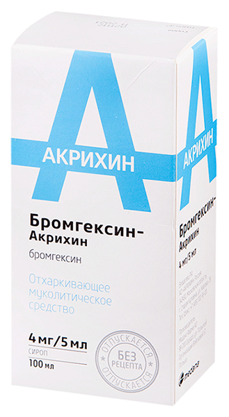 Купить Бромгексин-Акрихин сироп 4 мг/5 мл 100 мл фл №1, Акрихин АО