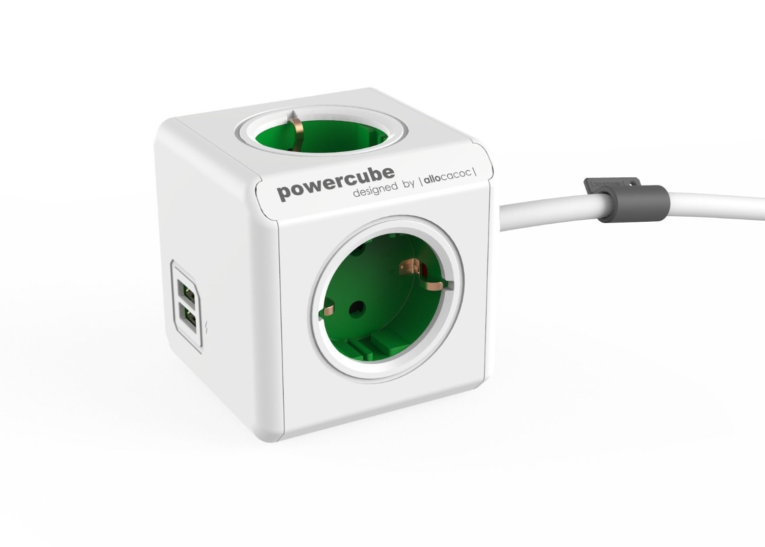 фото Удлинитель allocacoc powercube extended 1402gn/deeupc, 5 розеток, 1,5 м, white/green