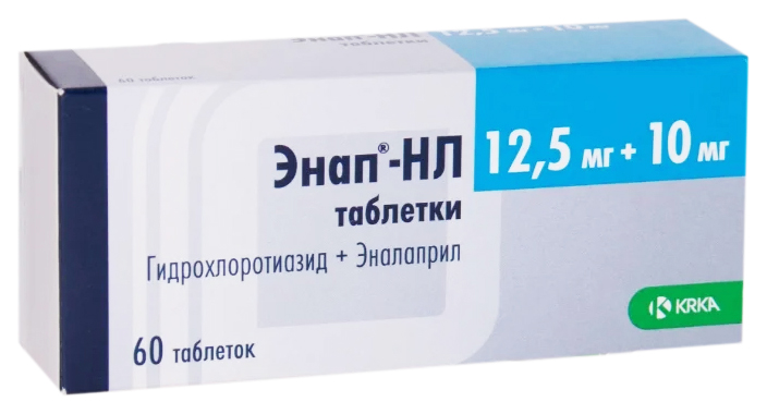 Купить Энап-НЛ таблетки 10 мг+12, 5 мг 60 шт., KRKA