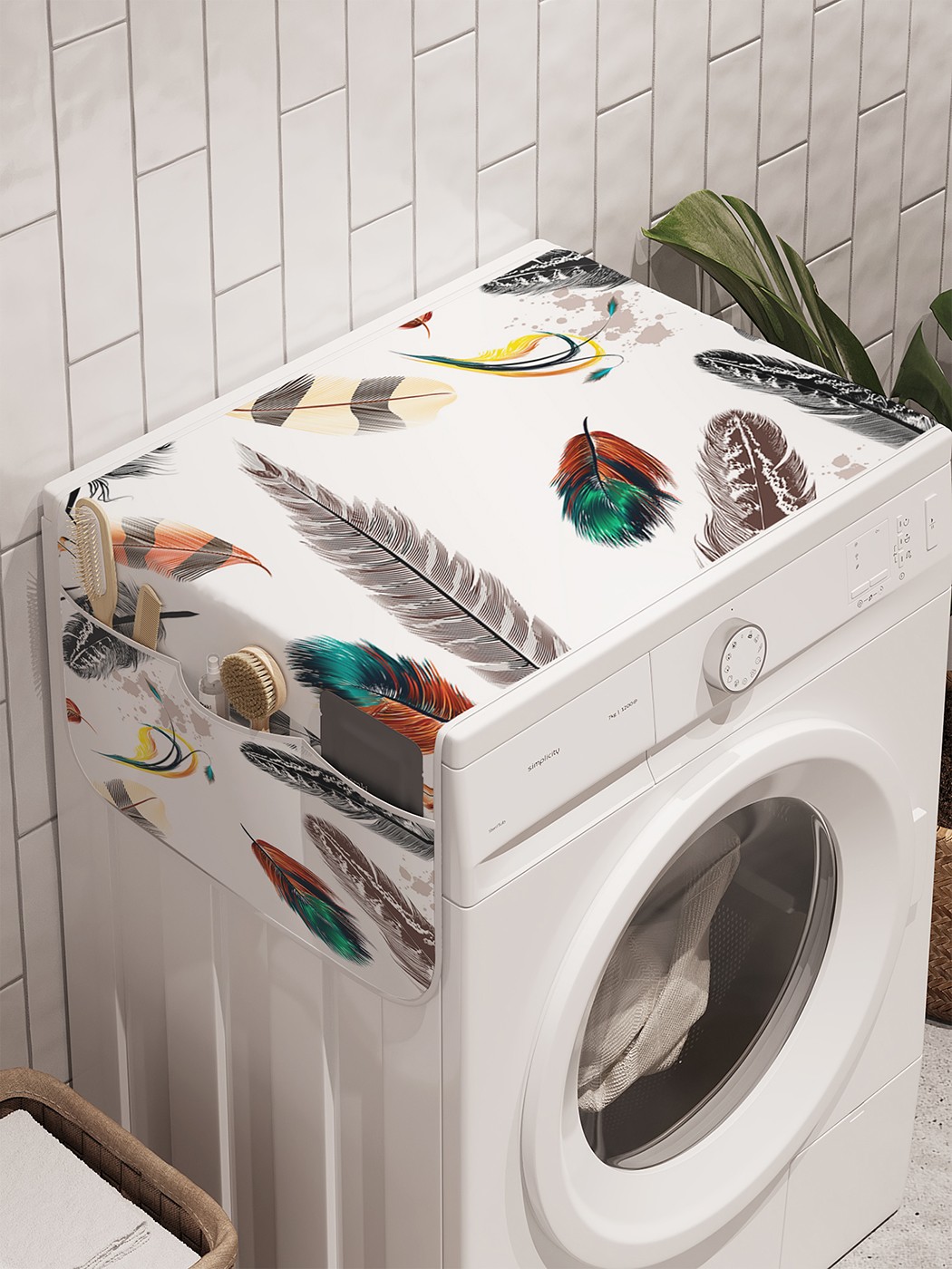 фото Органайзер "перьевое разнообразие" на стиральную машину, 45x120 см ambesonne