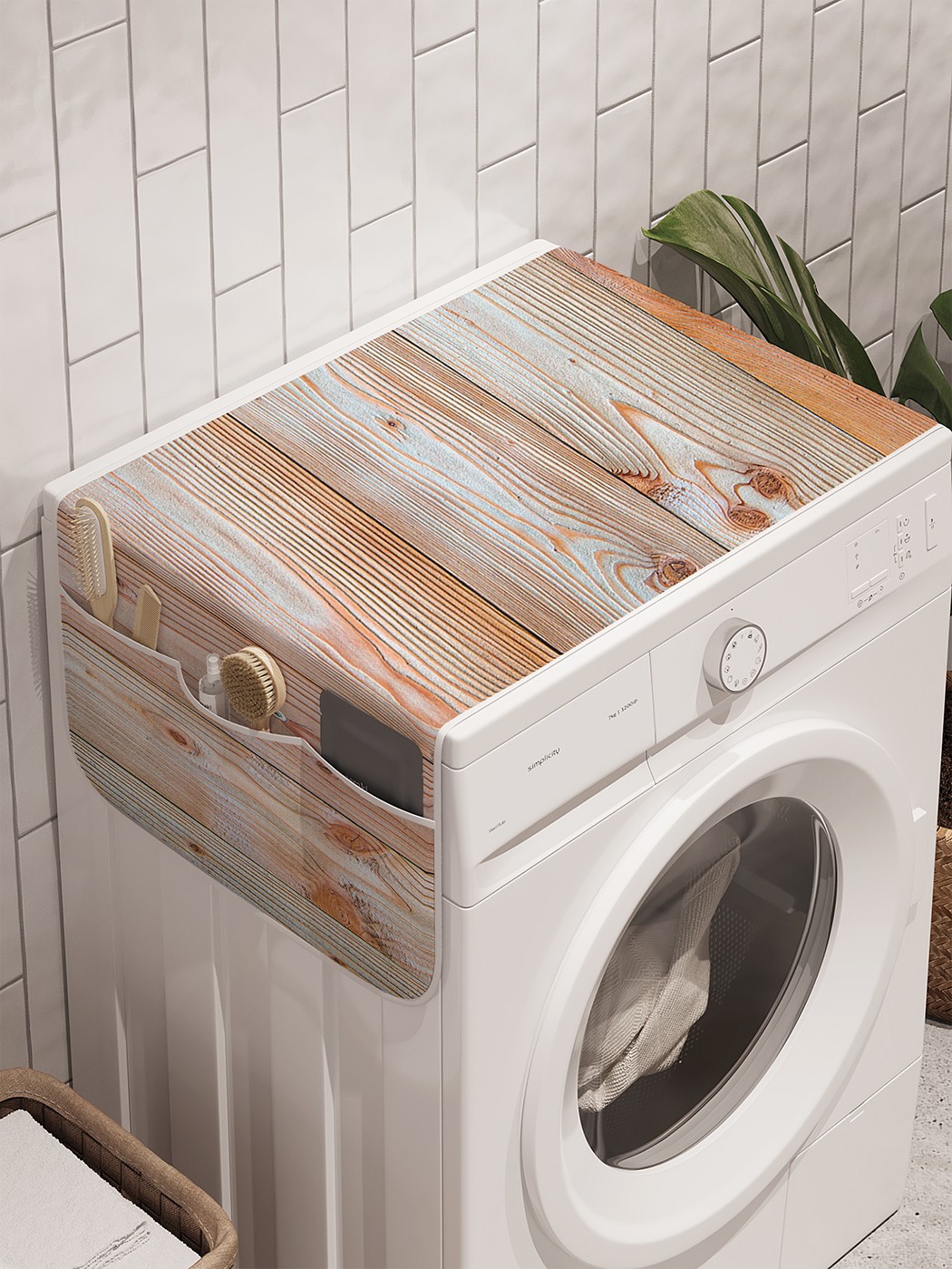 фото Органайзер "деревянное ограждение" на стиральную машину, 45x120 см ambesonne