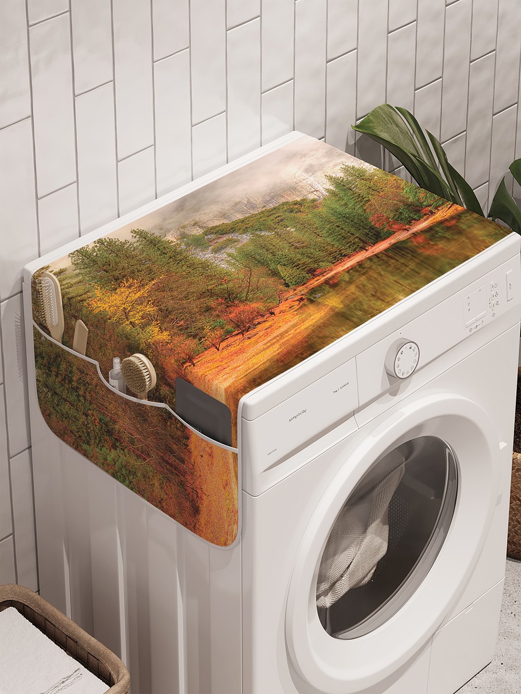 фото Органайзер "лесная дымка" на стиральную машину, 45x120 см ambesonne