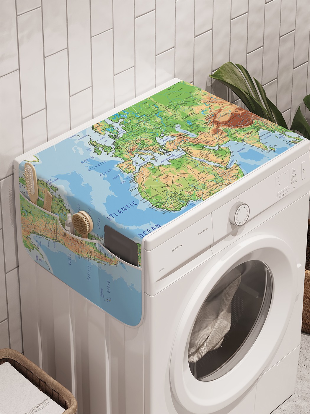 фото Органайзер "мир на карте" на стиральную машину, 45x120 см ambesonne
