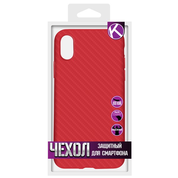 фото Чехол krutoff silicone carbon для iphone x/xs red