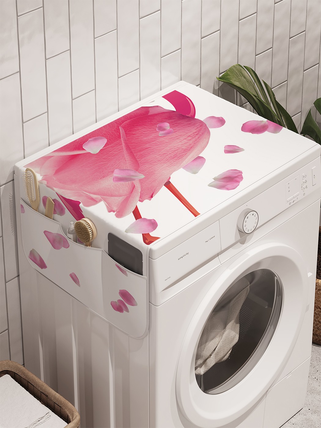 фото Органайзер "лепестки над фламинго" на стиральную машину, 45x120 см ambesonne