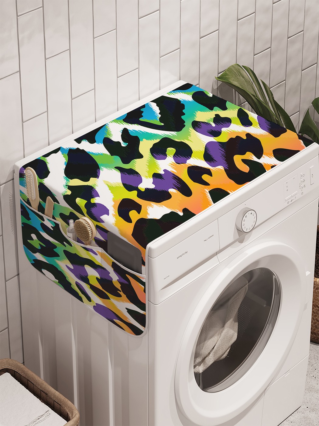 фото Органайзер "леопардовая радуга" на стиральную машину, 45x120 см ambesonne