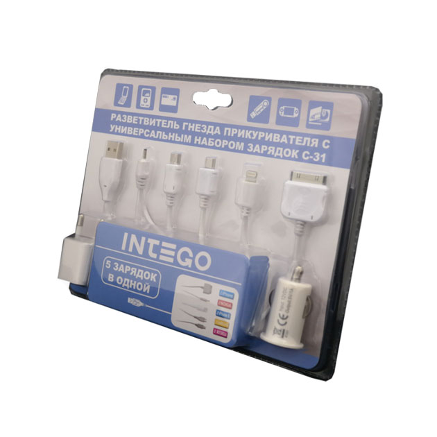 Автозарядное устройство INTEGO С-31 , 2 USB, кабель Apple, Nokia, Samsung, HTC, Motorola