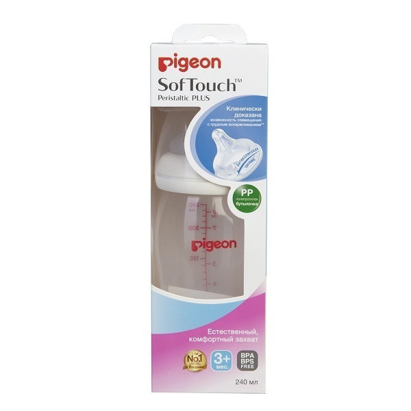 Бутылочка для кормления Pigeon SofTouch Peristaltic PLUS 240 мл соска pigeon силиконовая nipple peristaltic plus от 9 мес 2 шт