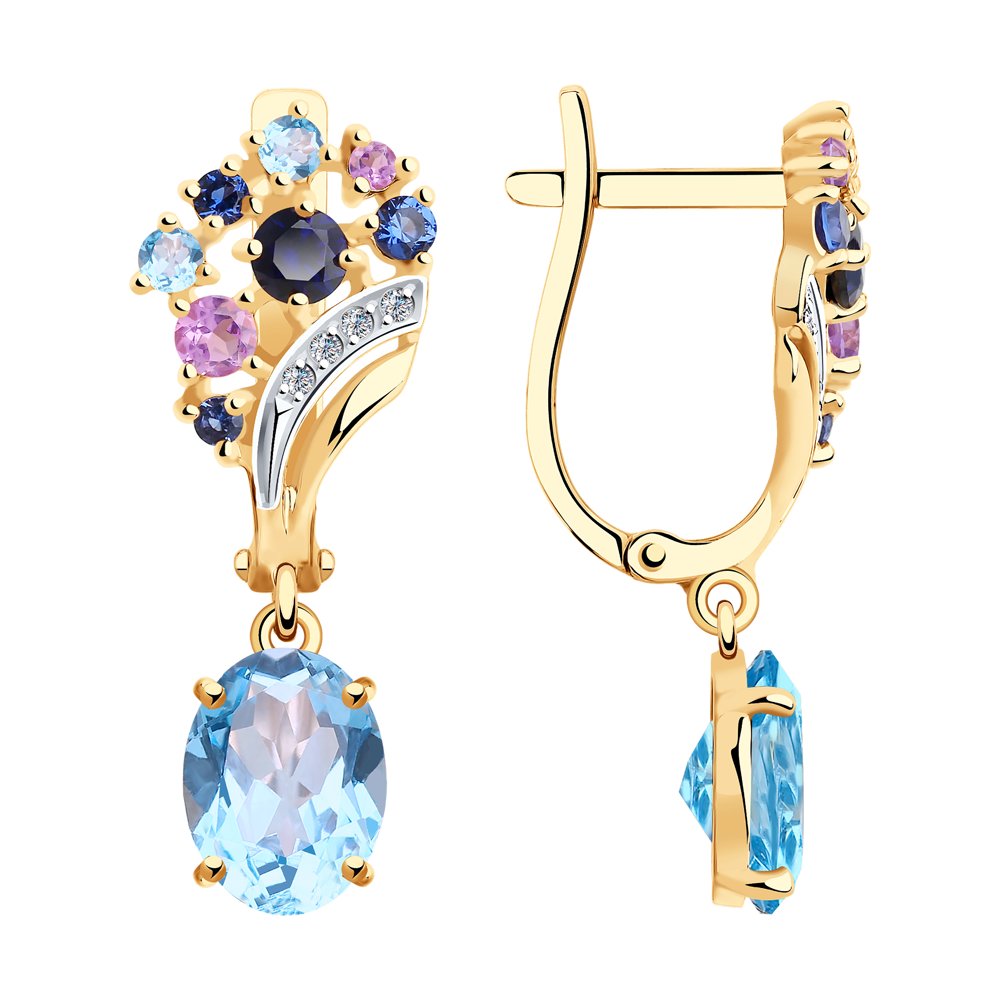

Серьги женские из золота SOKOLOV 727037, корунд/топаз/аметист/фианит, 727037