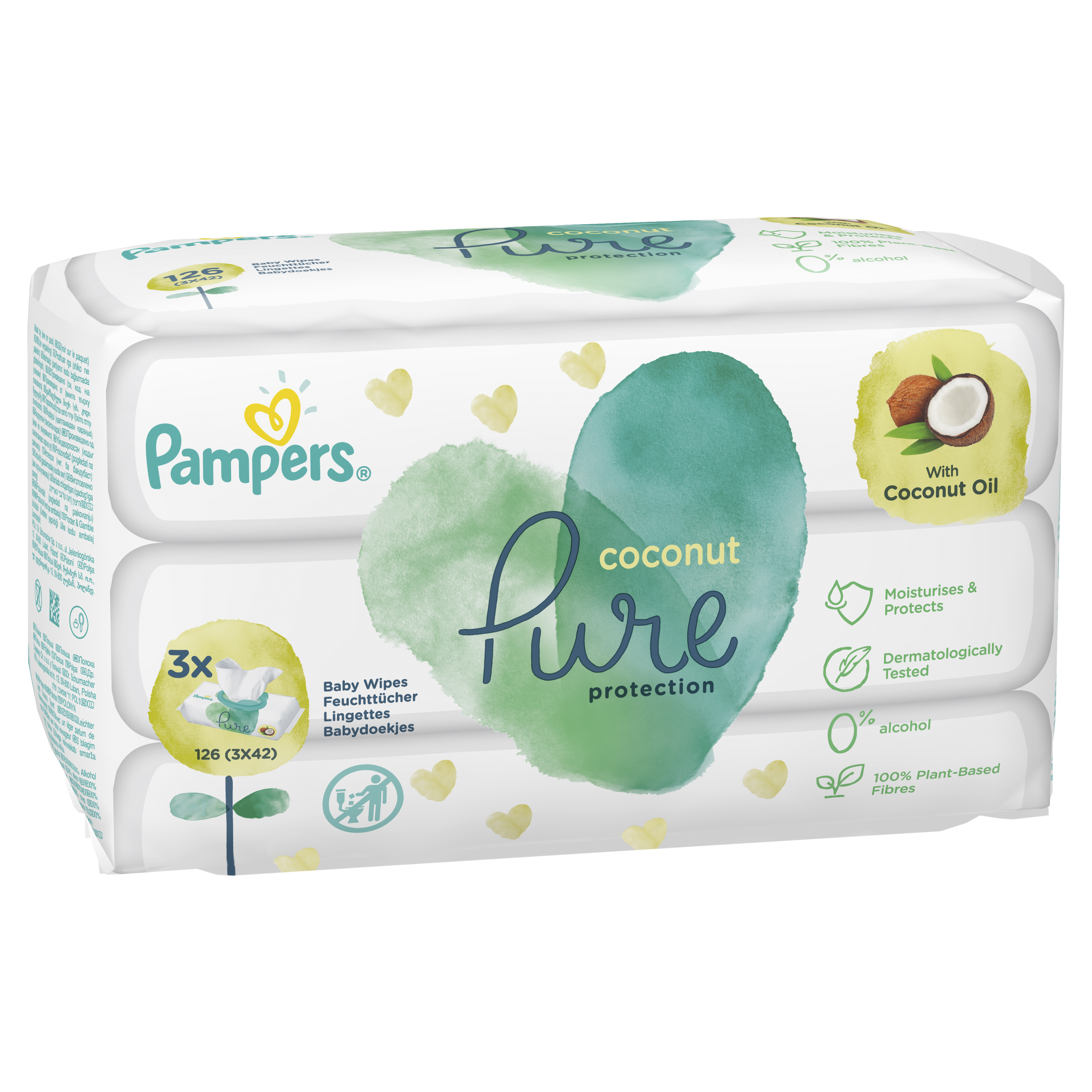 фото Детские влажные салфетки pampers pure coconut 126 шт.