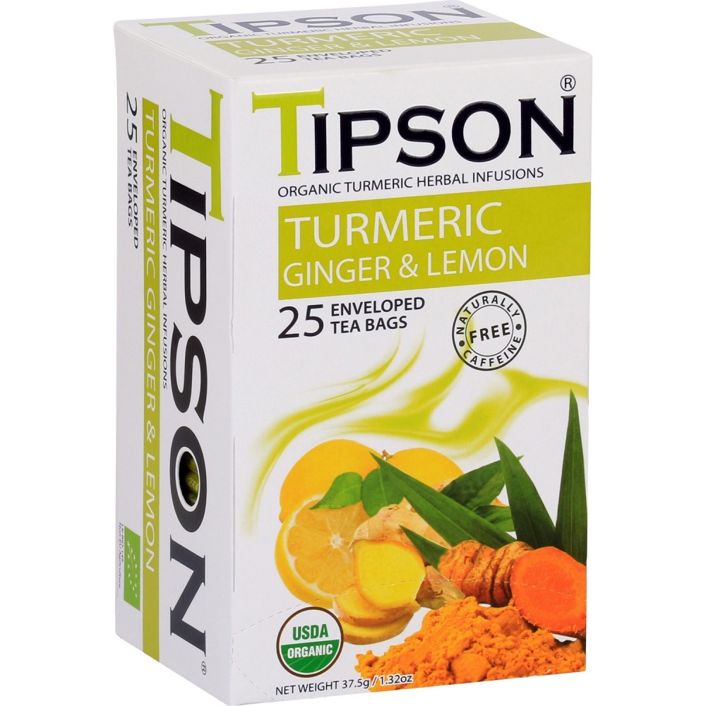 Чай Tipson Куркума и имбирь с лимоном, травяной, 25 пакетиков