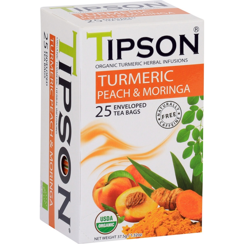 Чай Tipson Куркума и моринга с персиком, травяной, 25 пакетиков