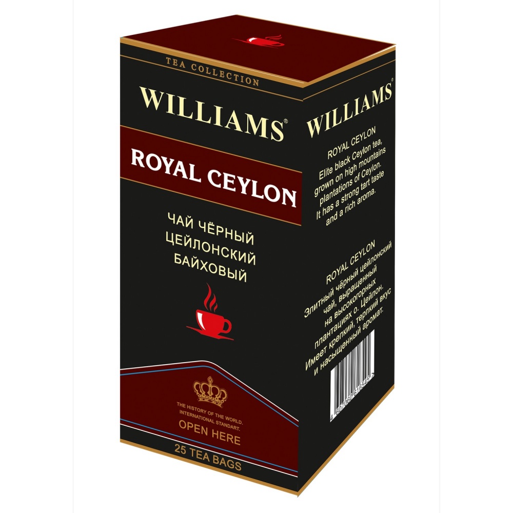 Чай Williams Royal Ceylon, черный цейлонский байховый, 25 пакетиков