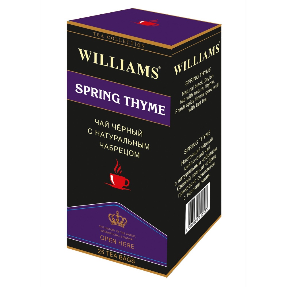 Чай Williams Spring Thyme, черный цейлонский с натуральным чабрецом, 25 пакетиков