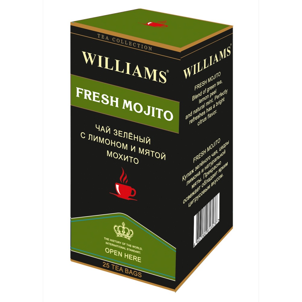 Чай Williams Fresh Mojito, зеленый с лимоном и мятой мохито, 25 пакетиков