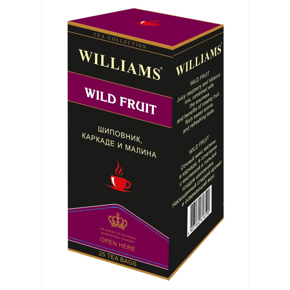 Чай Williams Wild Fruit, шиповник, каркаде, малина, 25 пакетиков