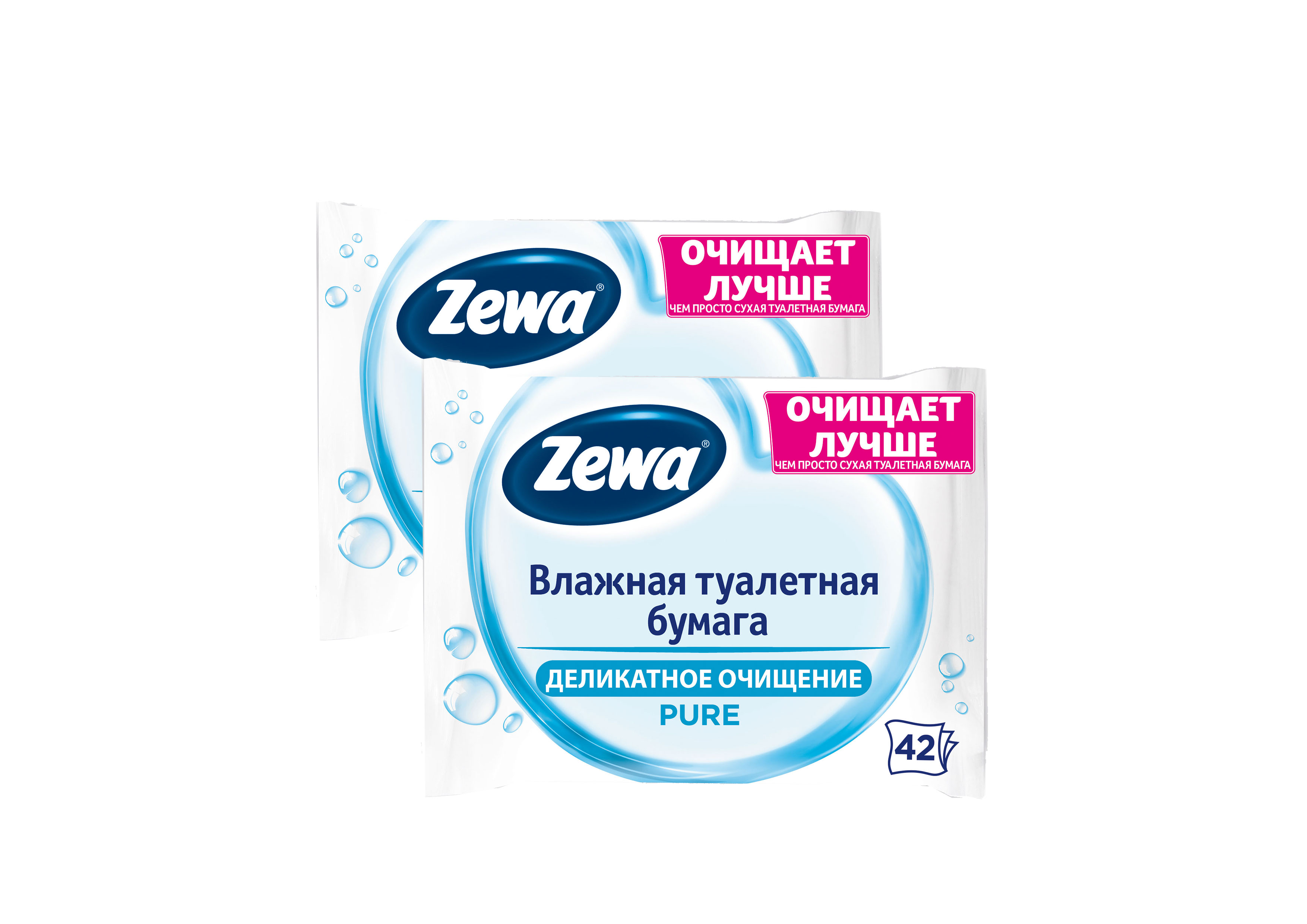 Влажная туалетная бумага Zewa Pure белая, 2 уп. по 42 листов