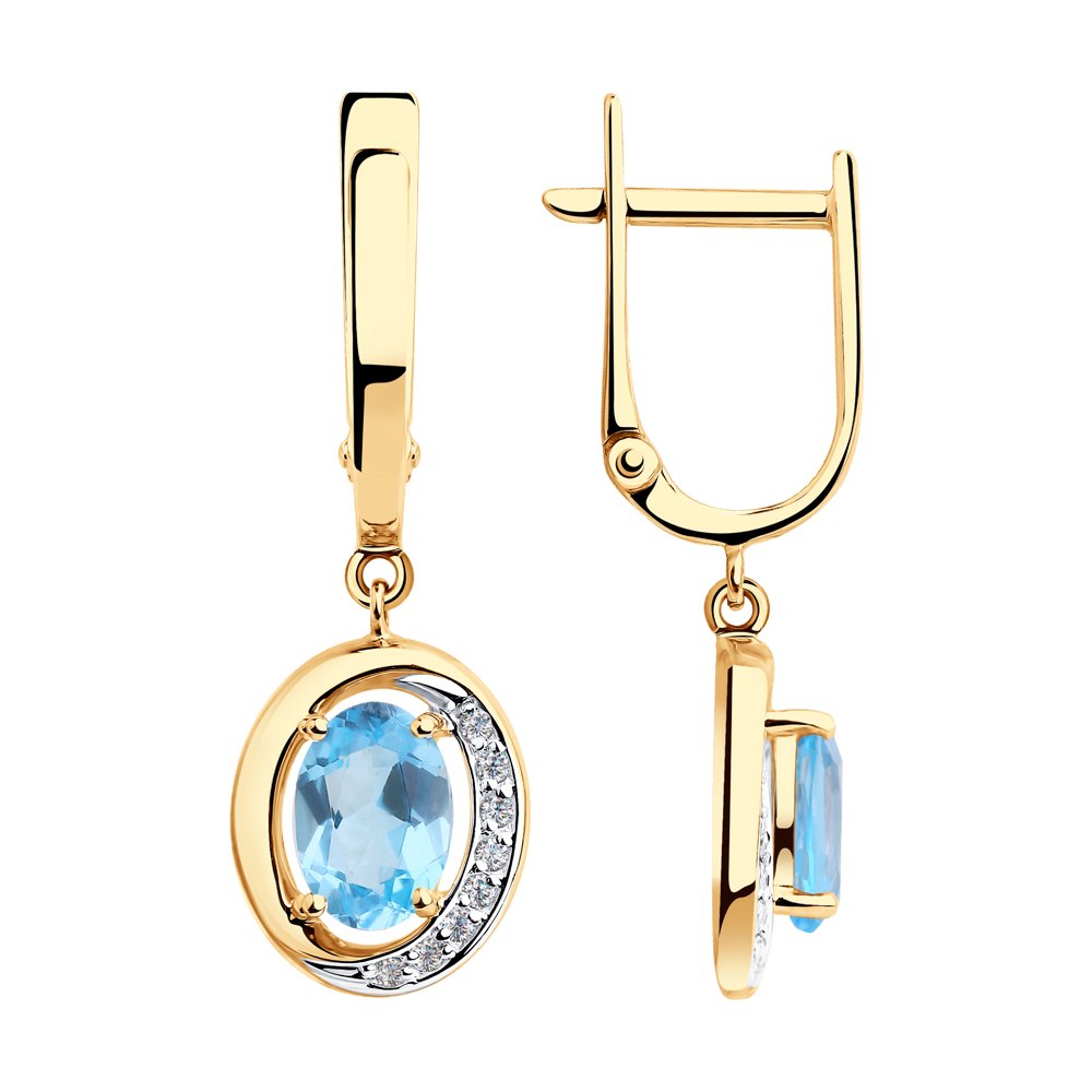 

Серьги подвески из красного золота Diamant 51-321-00224-1, топаз/фианит, 51-321-00224-1